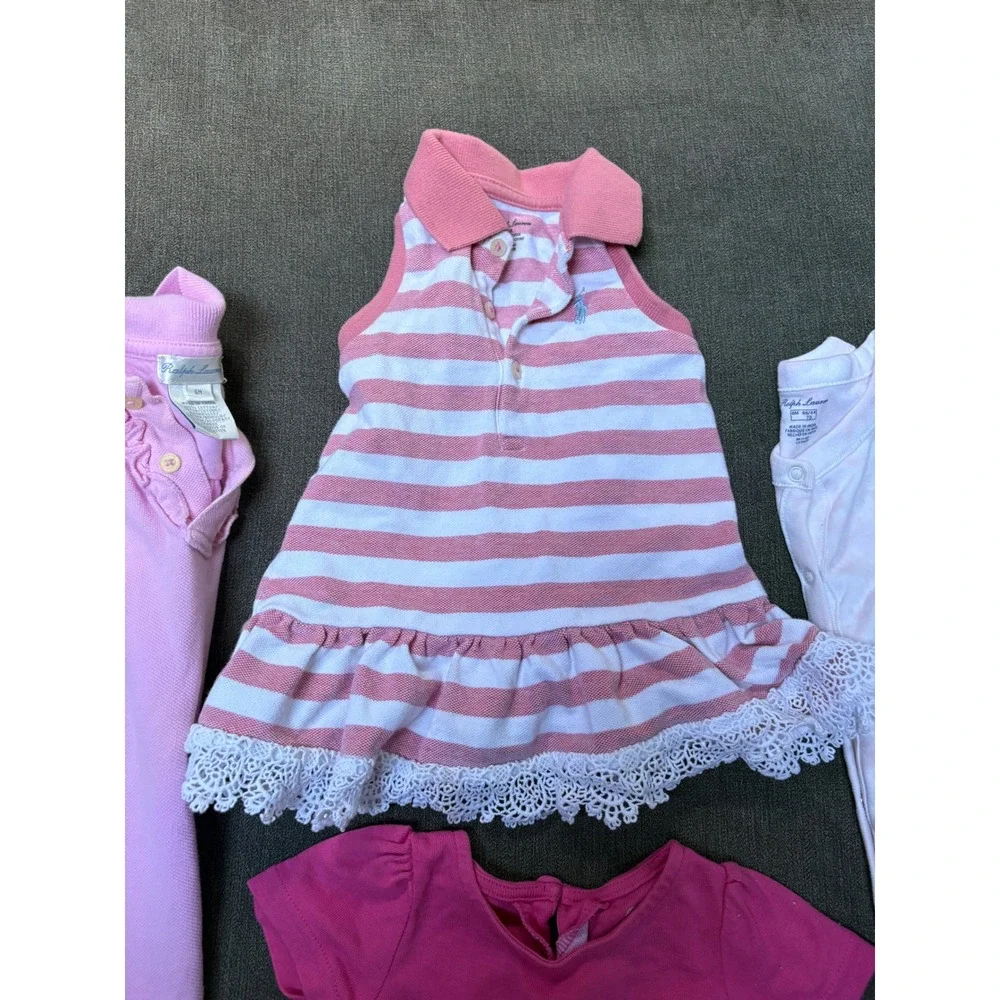 Ralph Lauren Baby Girl 6M 4 Pc Lot Romper Dress Footed Sleeper Shirt Pink Pony